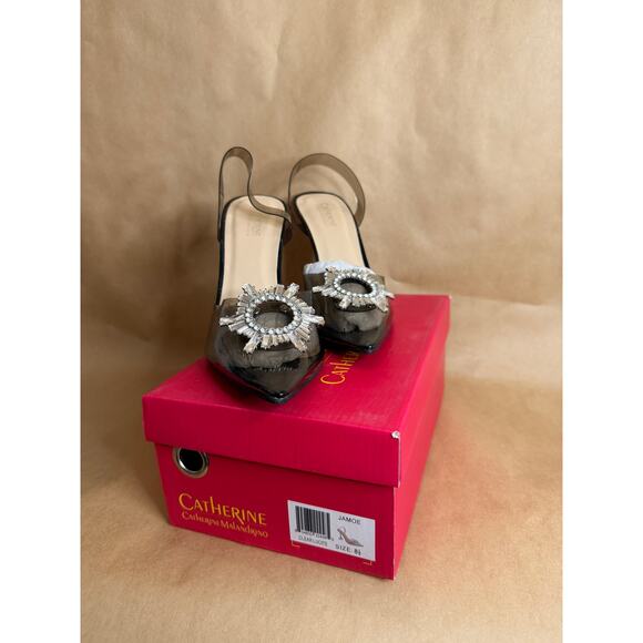 NWB Catherine Malandrino Jamie Smoke Clear Slingback Rhinestone Pumps - 7.5 - Picture 7 of 7